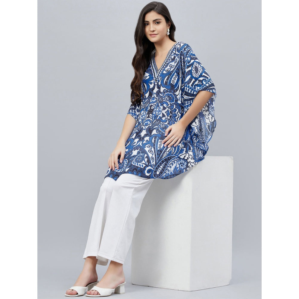 First Resort by Ramola Bachchan Azure Blue Paisley Mini Dress