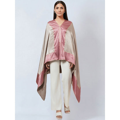 First Resort by Ramola Bachchan Grey Satin Asymmetrical Top with Dusty Rose Border