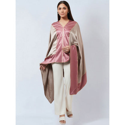 First Resort by Ramola Bachchan Grey Satin Asymmetrical Top with Dusty Rose Border