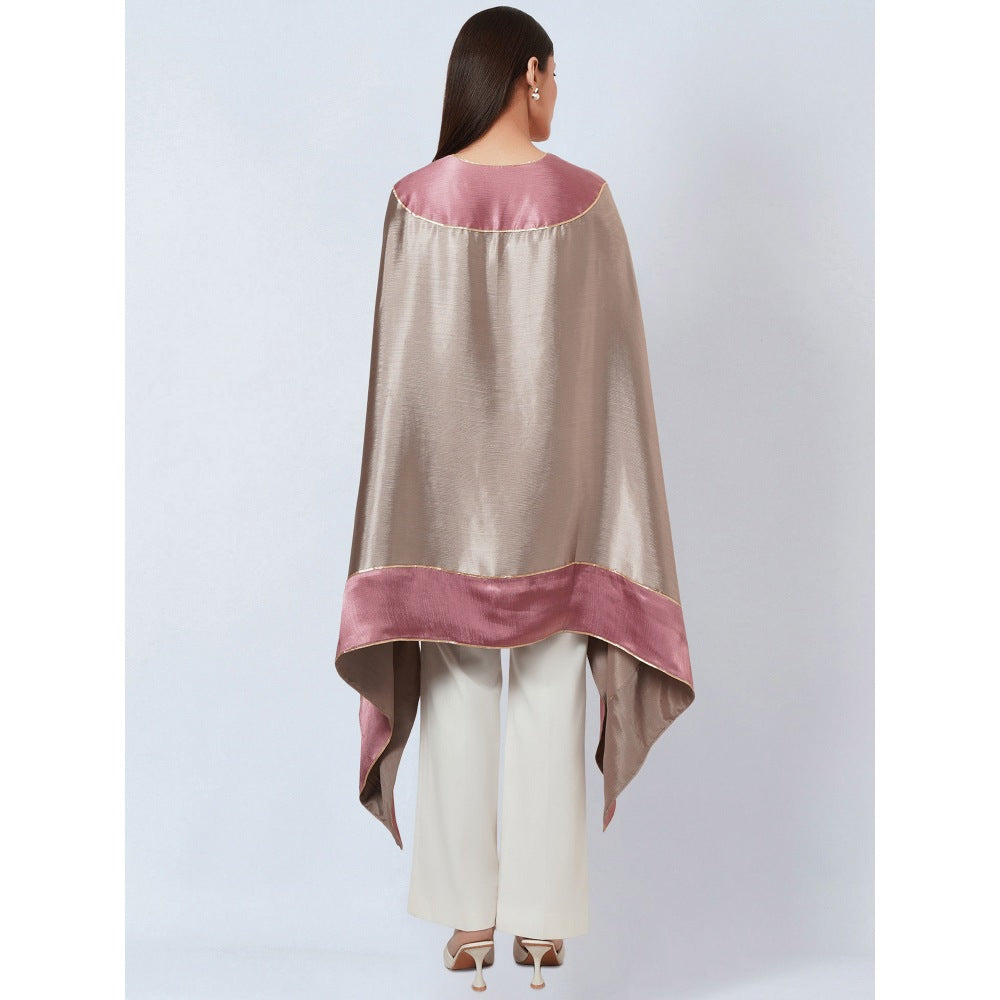First Resort by Ramola Bachchan Grey Satin Asymmetrical Top with Dusty Rose Border