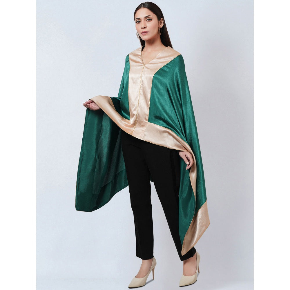 First Resort by Ramola Bachchan Forest Green Asymmetrical Top with Gold Border