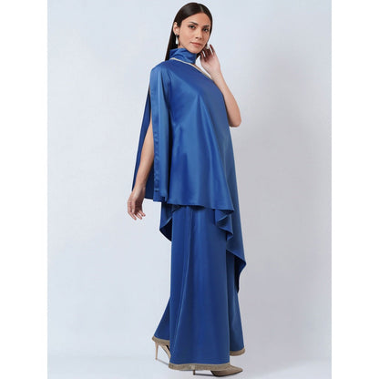 First Resort by Ramola Bachchan Azure Blue One Shoulder Asymmetric Top