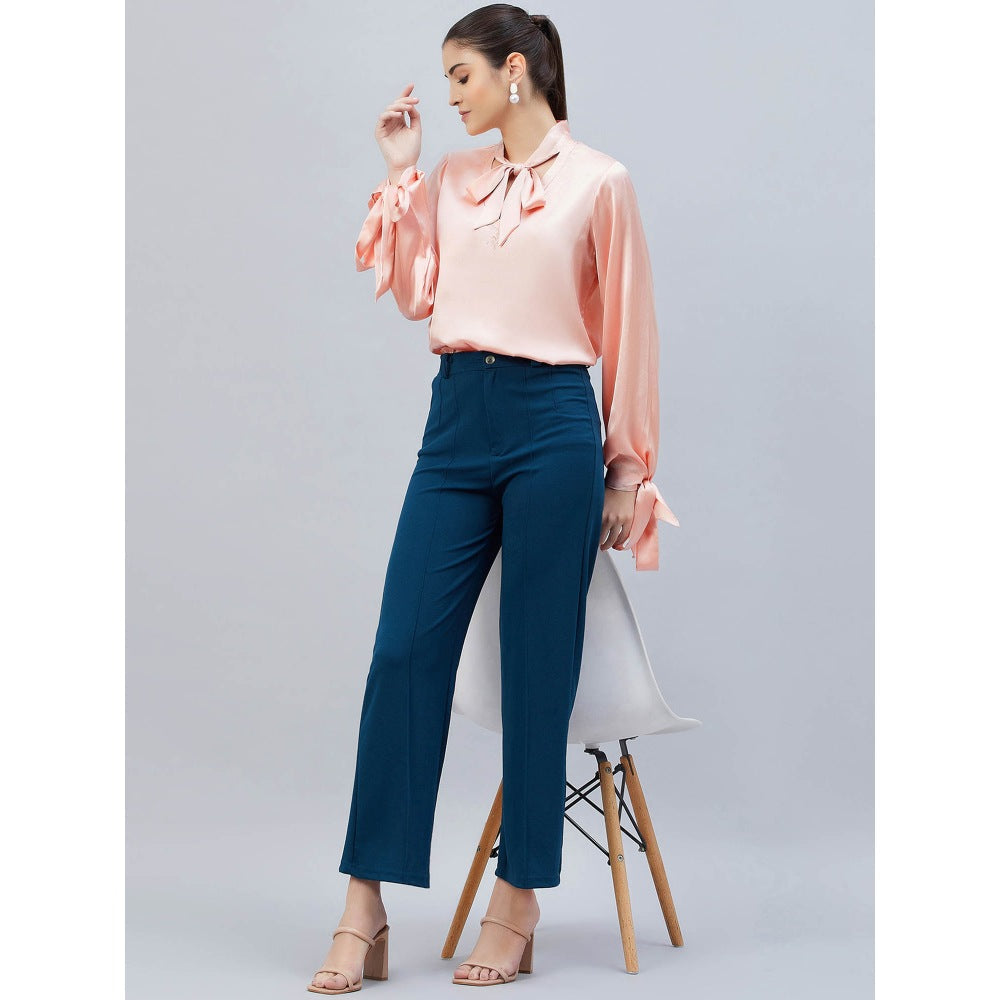 First Resort by Ramola Bachchan Pink Neck-Tie Embellished Satin Shirt