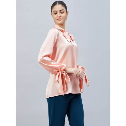 First Resort by Ramola Bachchan Pink Neck-Tie Embellished Satin Shirt