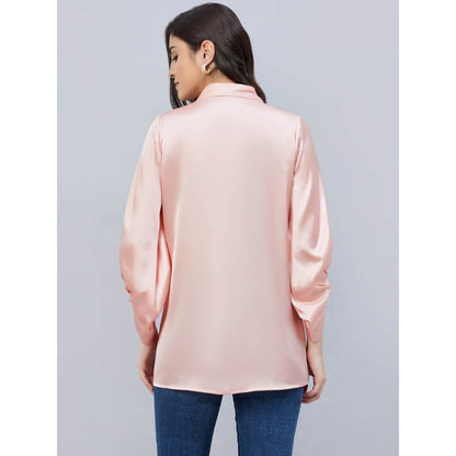 First Resort by Ramola Bachchan Pink Long Collar Embellished Satin Shirt