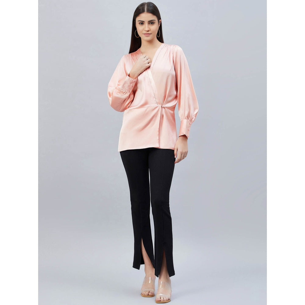 First Resort by Ramola Bachchan Pink Wrap Embellished Satin Shirt