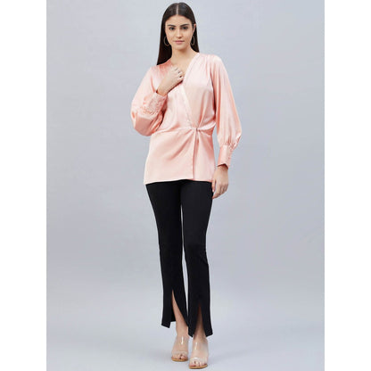 First Resort by Ramola Bachchan Pink Wrap Embellished Satin Shirt