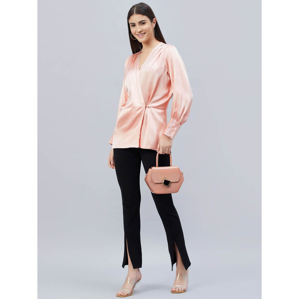 First Resort by Ramola Bachchan Pink Wrap Embellished Satin Shirt