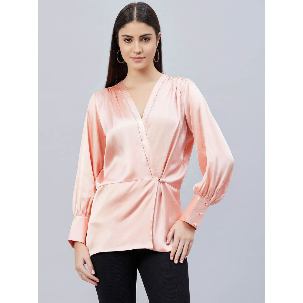 First Resort by Ramola Bachchan Pink Wrap Embellished Satin Shirt