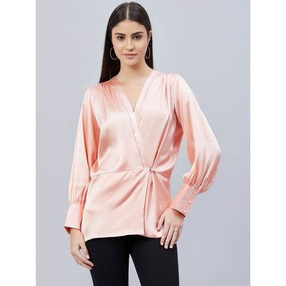 First Resort by Ramola Bachchan Pink Wrap Embellished Satin Shirt