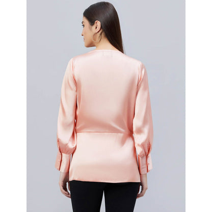 First Resort by Ramola Bachchan Pink Wrap Embellished Satin Shirt