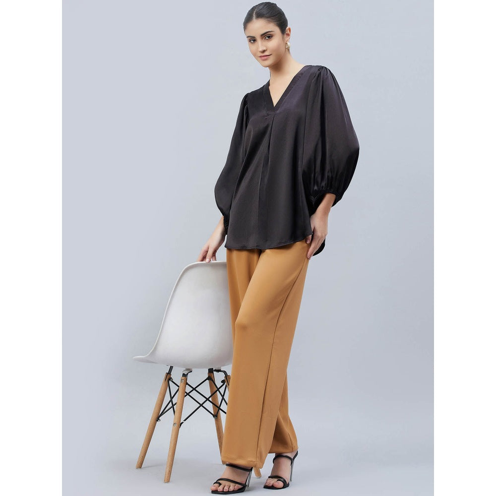 First Resort by Ramola Bachchan Black V-Neck Embellished Satin Shirt