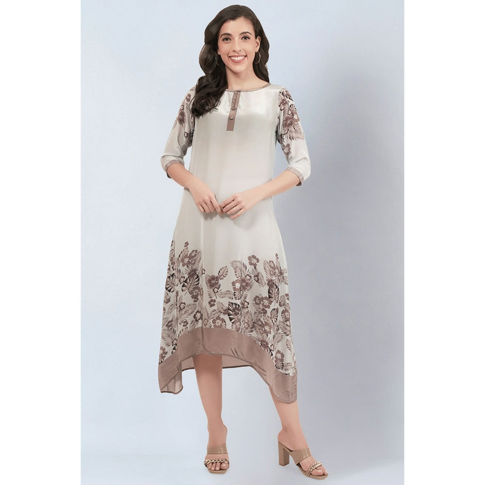 First Resort by Ramola Bachchan Grey and Beige Floral Printed Slimline Kaftan Dress