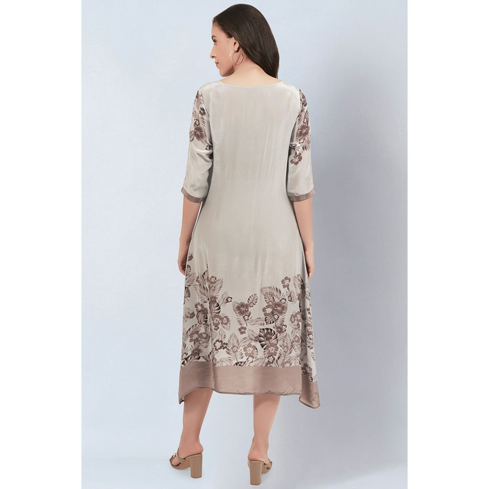 First Resort by Ramola Bachchan Grey and Beige Floral Printed Slimline Kaftan Dress