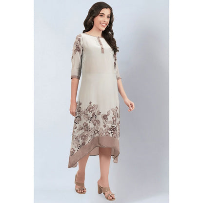 First Resort by Ramola Bachchan Grey and Beige Floral Printed Slimline Kaftan Dress