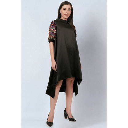 First Resort by Ramola Bachchan Black Crystal Embroidered Asymmetrical Dress