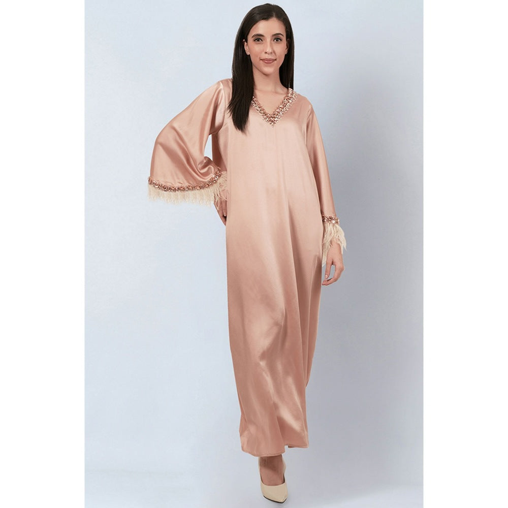 First Resort by Ramola Bachchan Peach Crystal Embroidered Maxi Dress