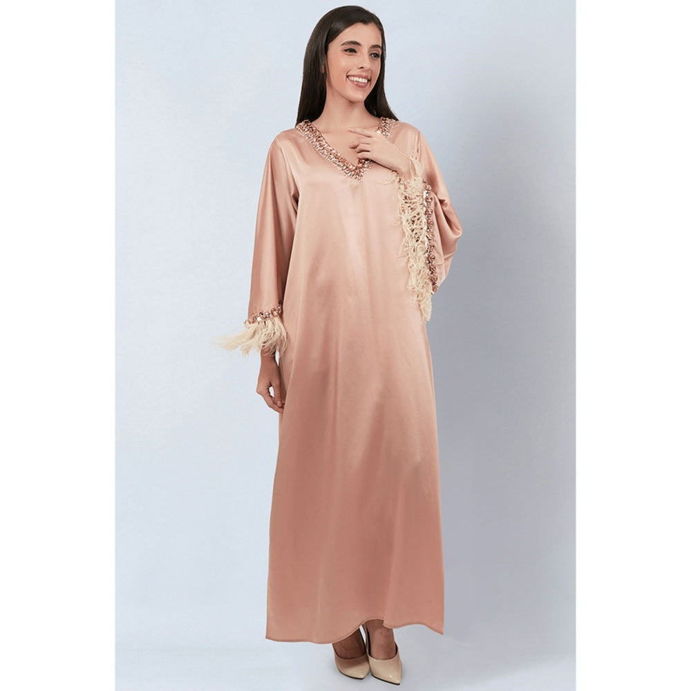 First Resort by Ramola Bachchan Peach Crystal Embroidered Maxi Dress