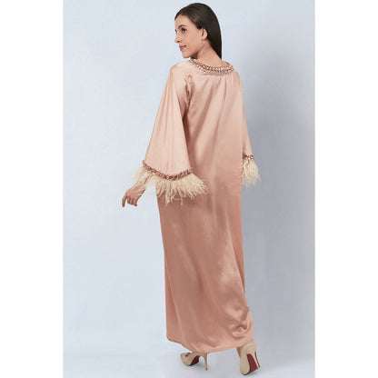 First Resort by Ramola Bachchan Peach Crystal Embroidered Maxi Dress