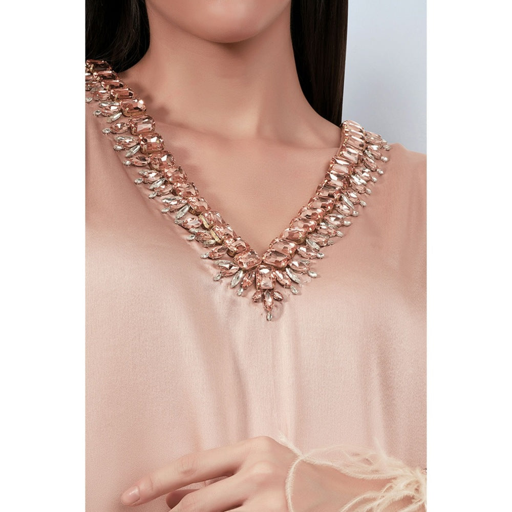 First Resort by Ramola Bachchan Peach Crystal Embroidered Maxi Dress