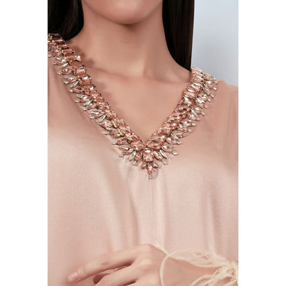 First Resort by Ramola Bachchan Peach Crystal Embroidered Maxi Dress