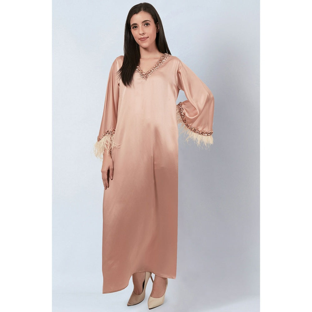 First Resort by Ramola Bachchan Peach Crystal Embroidered Maxi Dress