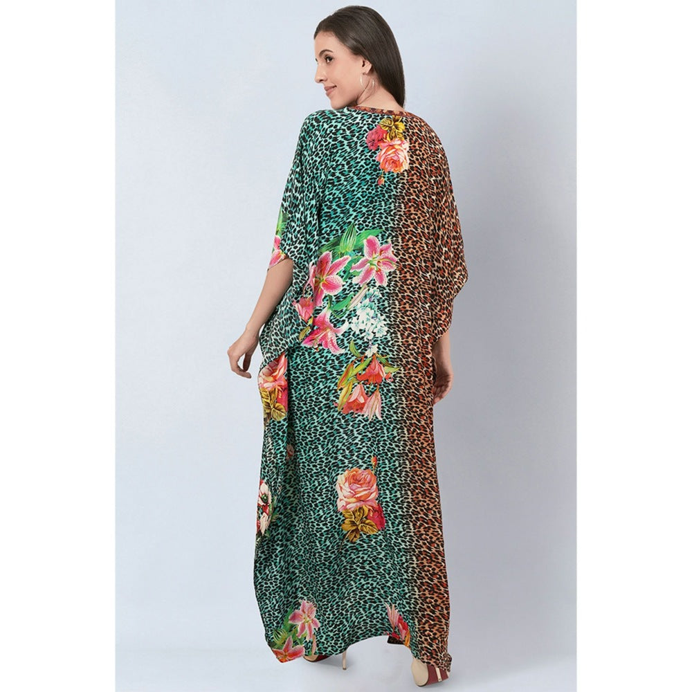 First Resort by Ramola Bachchan Multi-Color and Turquoise Animal Print Full Length Kaftan