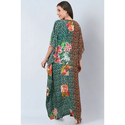 First Resort by Ramola Bachchan Multi-Color and Turquoise Animal Print Full Length Kaftan