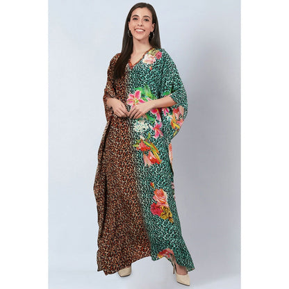 First Resort by Ramola Bachchan Multi-Color and Turquoise Animal Print Full Length Kaftan