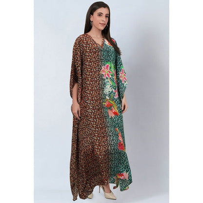 First Resort by Ramola Bachchan Multi-Color and Turquoise Animal Print Full Length Kaftan
