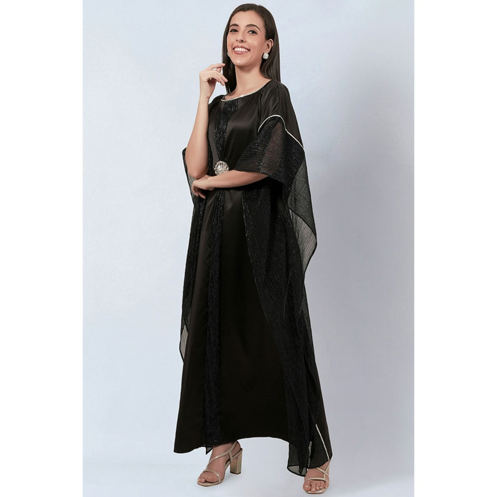 First Resort by Ramola Bachchan Black Embroidered Motif Full Length Kaftan