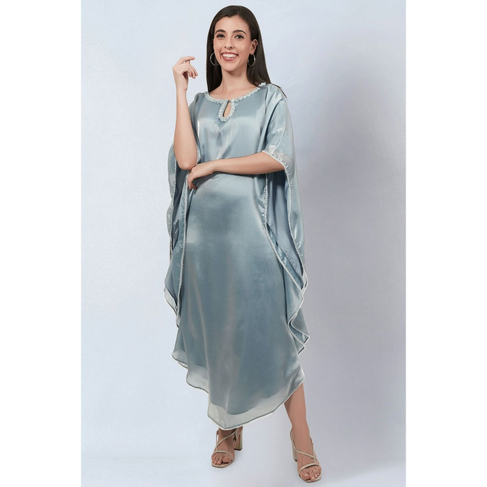 First Resort by Ramola Bachchan Blue Crystal Embroidered Round Kaftan