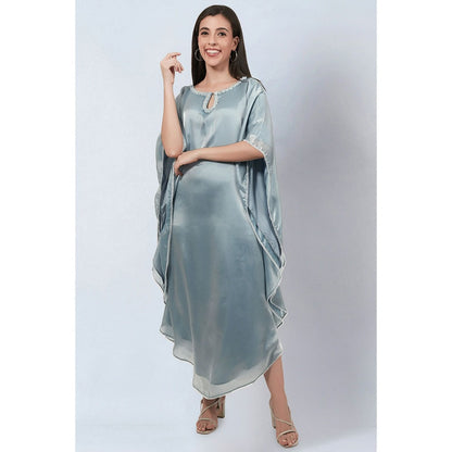 First Resort by Ramola Bachchan Blue Crystal Embroidered Round Kaftan