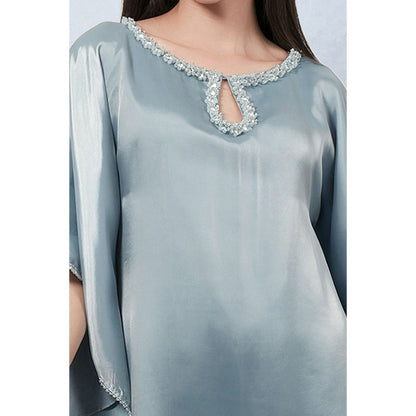 First Resort by Ramola Bachchan Blue Crystal Embroidered Round Kaftan