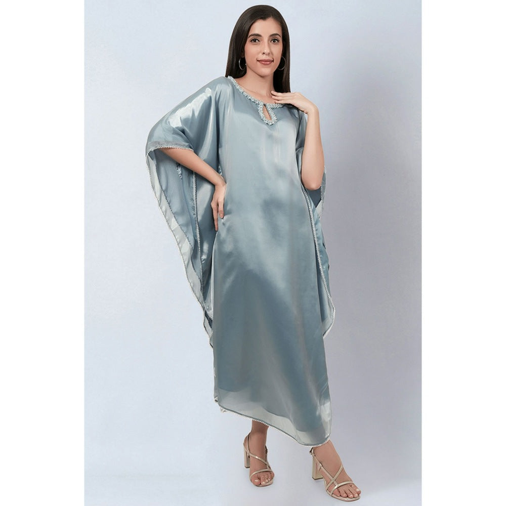 First Resort by Ramola Bachchan Blue Crystal Embroidered Round Kaftan