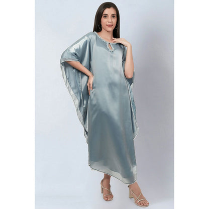 First Resort by Ramola Bachchan Blue Crystal Embroidered Round Kaftan