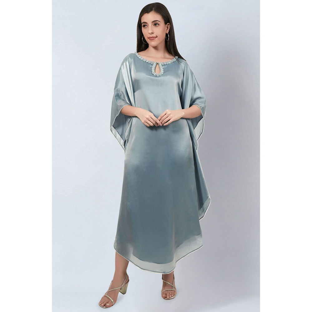 First Resort by Ramola Bachchan Blue Crystal Embroidered Round Kaftan