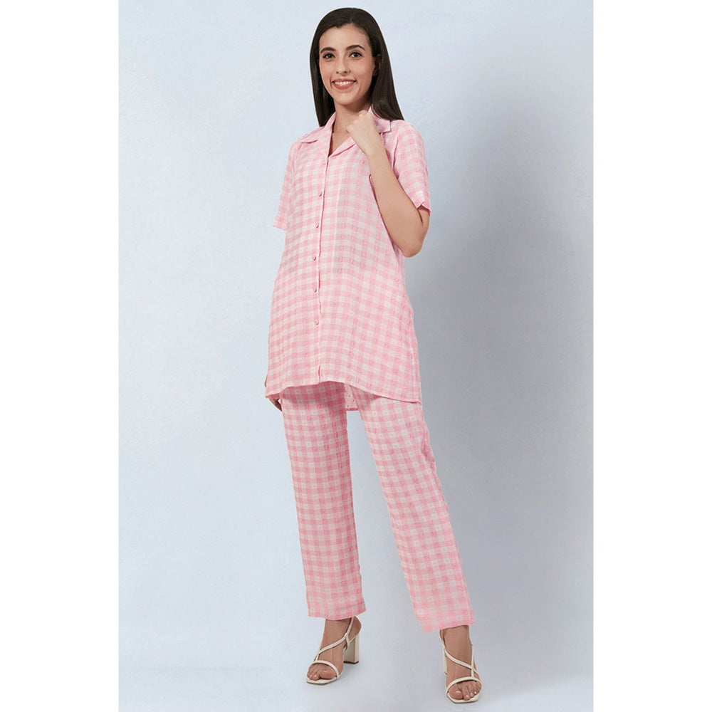 First Resort by Ramola Bachchan Coral Pink Checked Co-Ord (Set of 2)