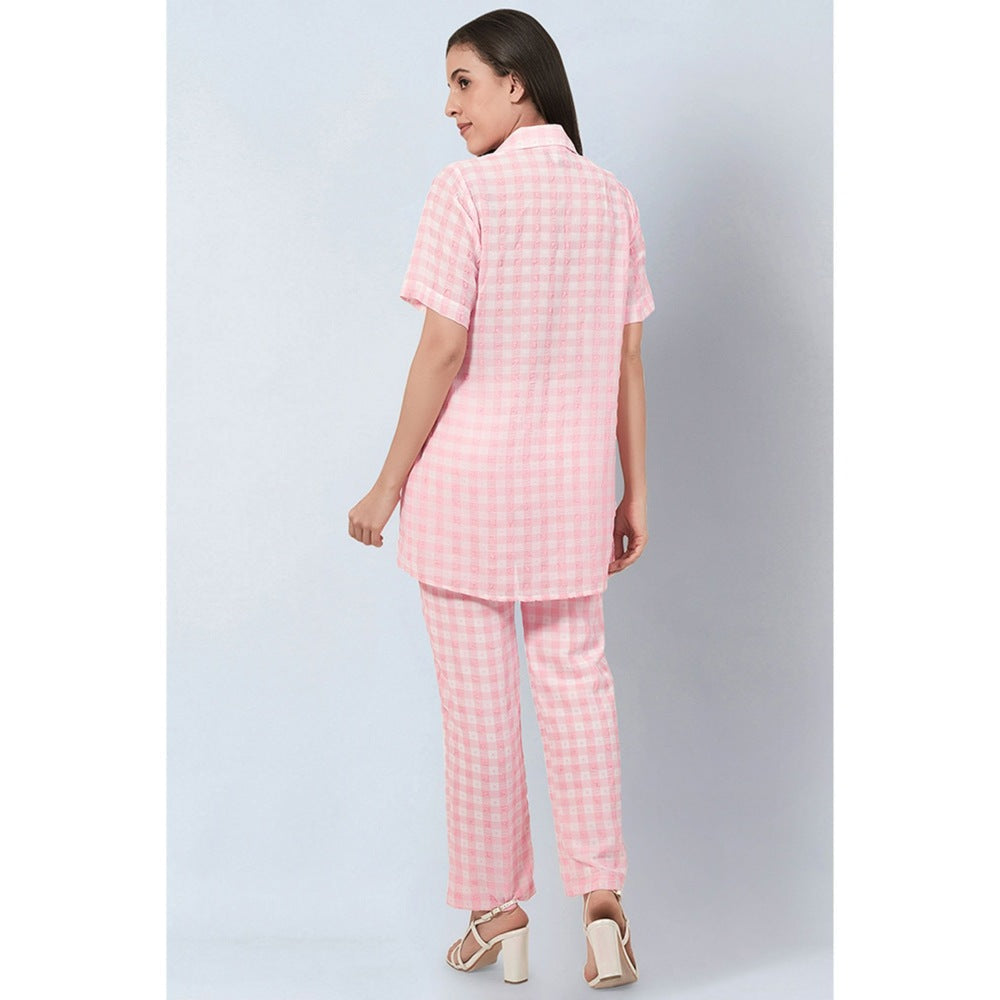 First Resort by Ramola Bachchan Coral Pink Checked Co-Ord (Set of 2)