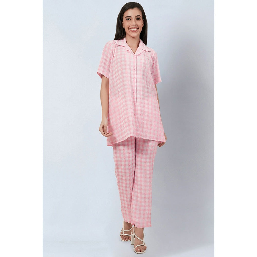 First Resort by Ramola Bachchan Coral Pink Checked Co-Ord (Set of 2)