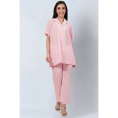 First Resort by Ramola Bachchan Coral Pink Checked Co-Ord (Set of 2)