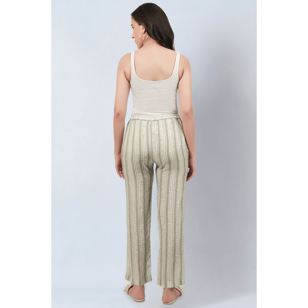 First Resort by Ramola Bachchan Sage Green and Ecru Stripe Pants