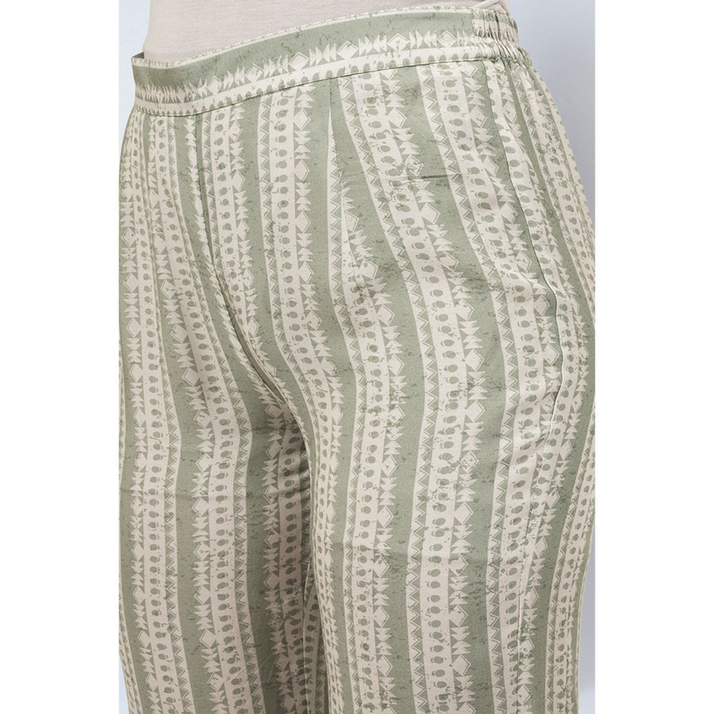 First Resort by Ramola Bachchan Sage Green and Ecru Stripe Pants
