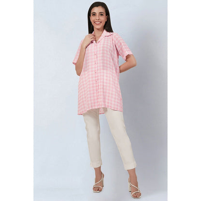 First Resort by Ramola Bachchan Coral Pink Checked Shirt
