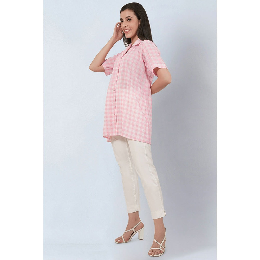 First Resort by Ramola Bachchan Coral Pink Checked Shirt
