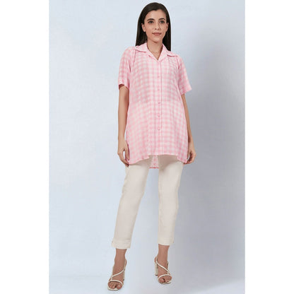 First Resort by Ramola Bachchan Coral Pink Checked Shirt