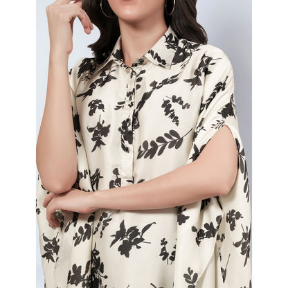 First Resort By Ramola Bachchan Off White And Black Floral Kaftan Mini Dress