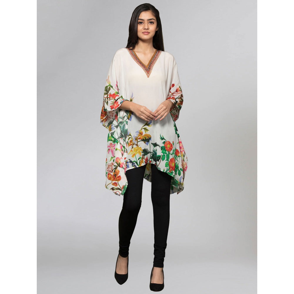 First Resort by Ramola Bachchan Multicoloured Embellished Floral Kaftan Top