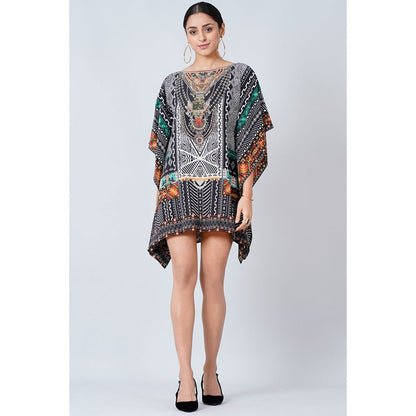 First Resort by Ramola Bachchan Black Geometric Print Embellished Mini Dress