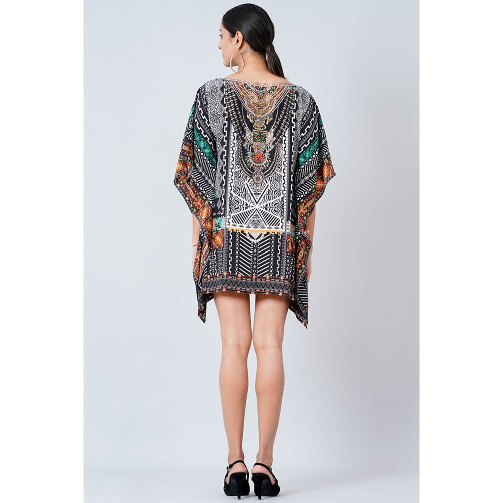 First Resort by Ramola Bachchan Black Geometric Print Embellished Mini Dress